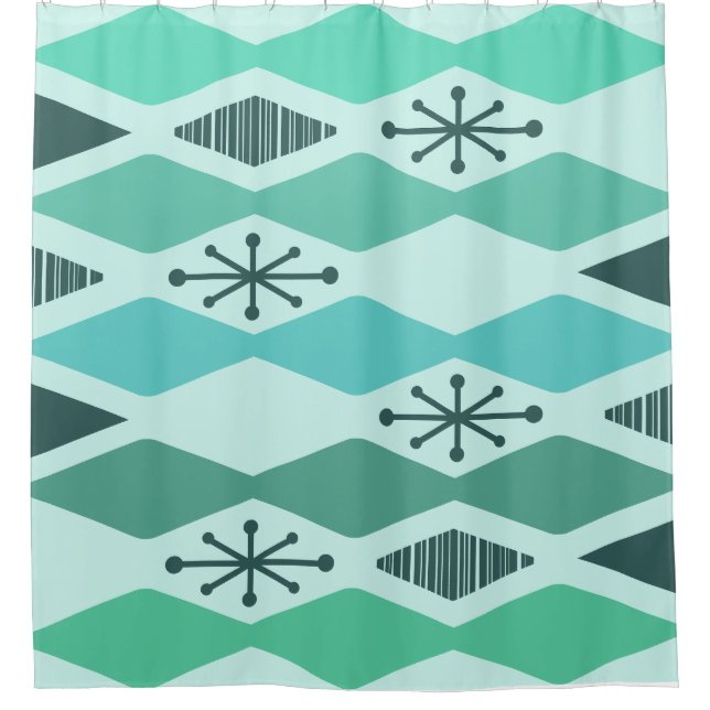 Atomic Age Geometric Turquoise Shower Curtain (Front)