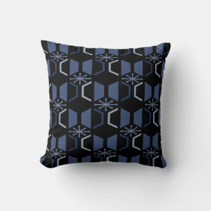 Atomic Age Hexagons Black Blue Cushion