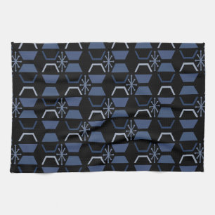 Atomic Age Hexagons Black Blue Tea Towel