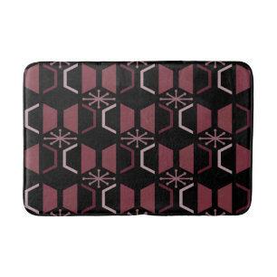Atomic Age Hexagons Black Burgundy Bath Mat