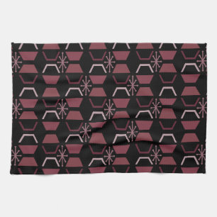 Atomic Age Hexagons Black Burgundy Tea Towel