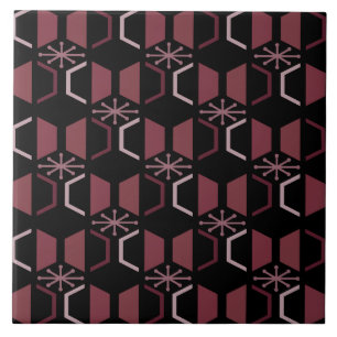 Atomic Age Hexagons Black Burgundy Tile