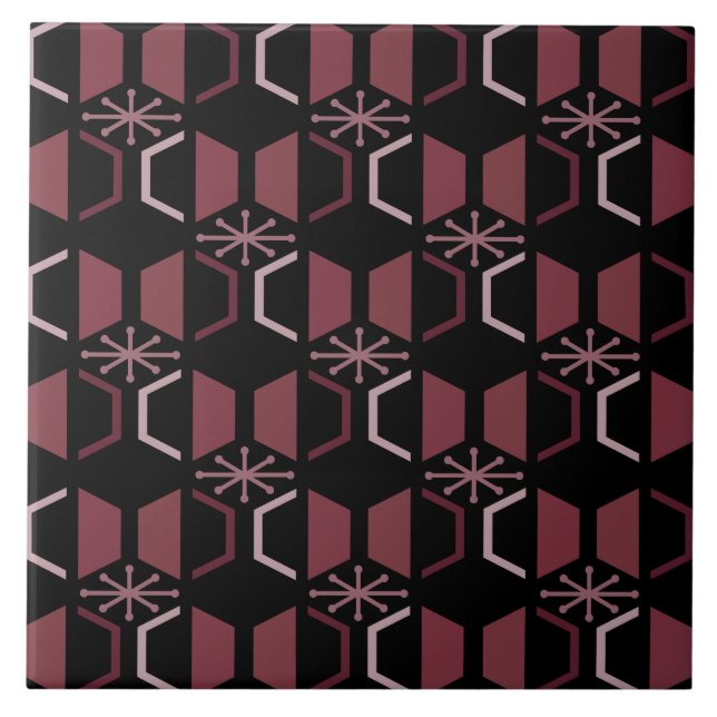 Atomic Age Hexagons Black Burgundy Tile (Front)