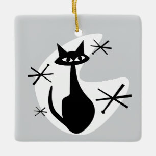 Atomic Age Kitty Cat Starbursts CUSTOM COLOR Ceramic Ornament