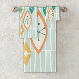 Atomic Age MCM Abstract Shapes and Stars Bath Towel Set