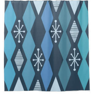 Atomic Age MCM Columns Teal Blue Shower Curtain
