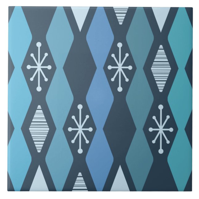 Atomic Age MCM Columns Teal Blue Tile (Front)