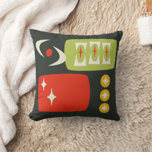 Atomic Age MCM Pattern in Black, Red, Green Cushion
