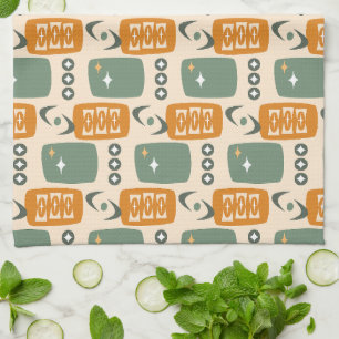 Atomic Age MCM Pattern in Green, Orange, Cream Tea Towel
