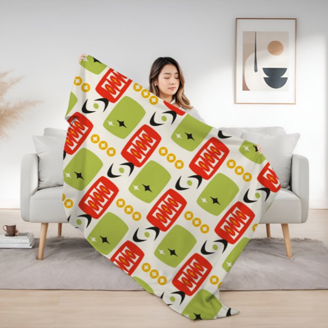Atomic Age MCM Pattern in Red, Green, Yellow Sherpa Blanket (Creator Uploaded)