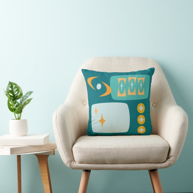 Atomic Age MCM Pattern in Teal, Aqua, Orange Cushion (Chair)