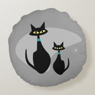Atomic Age MCM Retro Cat 1950’s Custom Color   Round Cushion