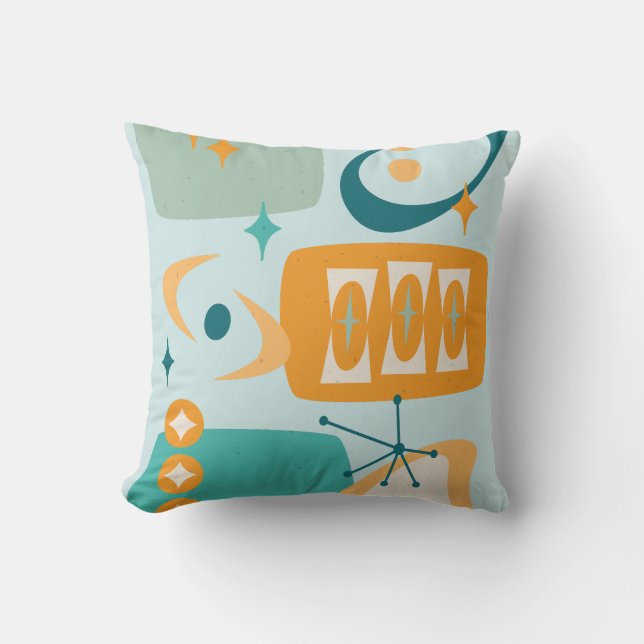 Atomic Age, Mid Century Abstract 19 Aqua, Orange Cushion (Front)
