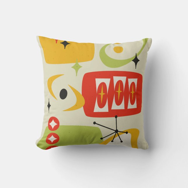 Atomic Age, Mid Century Abstract 19 Red, Yellow Cushion (Front)