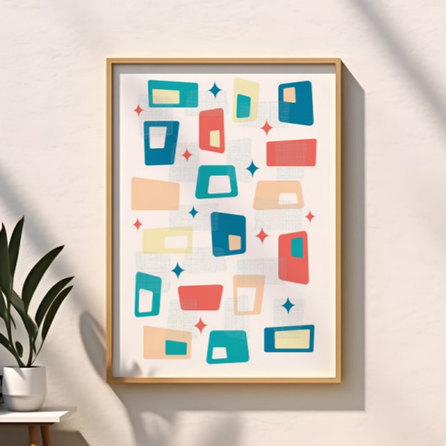 Atomic Age Mid Century Modern Blocks Blue Peach Poster (Creator Uploaded)