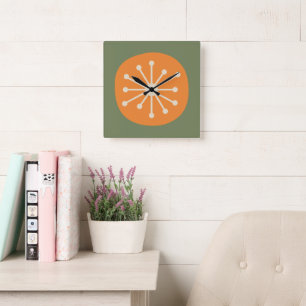 Atomic Age Mid Century Modern Retro Square Wall Clock
