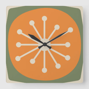 Atomic Age Mid Century Modern Retro Square Wall Clock