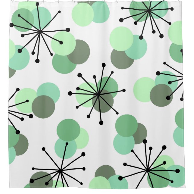 Atomic Age Molecules Mint Green Shower Curtain (Front)