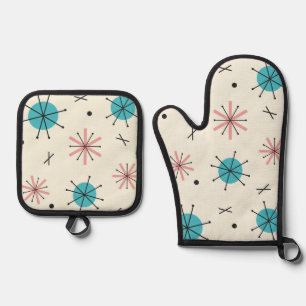 Atomic Age Planets Starbursts Oven Mitt & Pot Holder Set