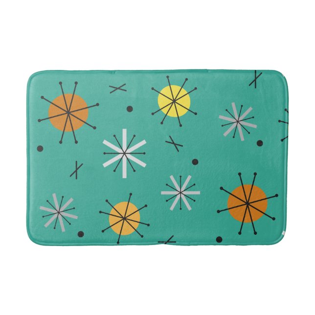 Atomic Age Planets Starbursts Turquoise Bath Mat (Front)