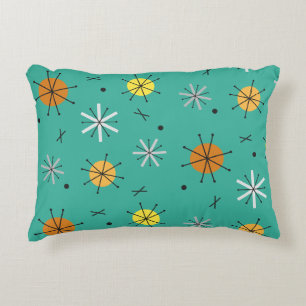 Atomic Age Planets Starbursts Turquoise Decorative Cushion