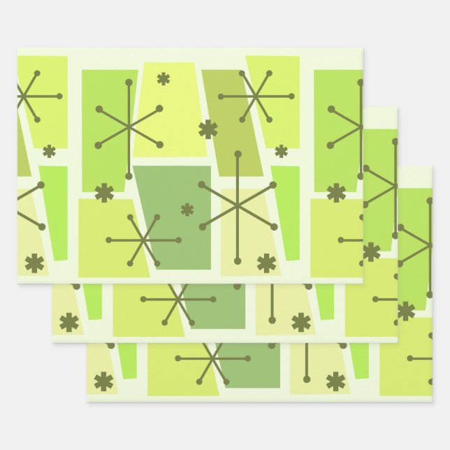 Atomic Age Pop Art Chartreuse Wrapping Paper Sheet (Set)