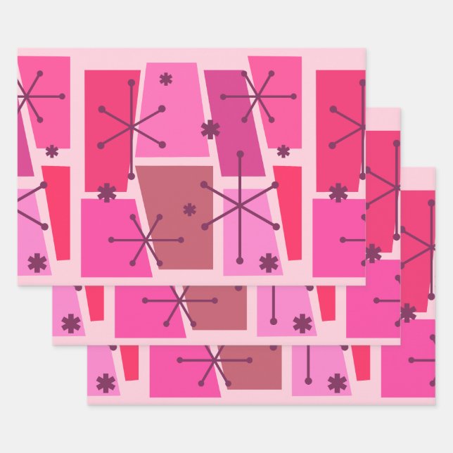 Atomic Age Pop Art Hot Pink Wrapping Paper Sheet (Set)