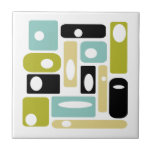 Atomic Age Rectangles And Ovals Mid Century Tile<br><div class="desc">This funky mid century modern ceramic tile features abstract rectangles and white ovals,  in the colours of aqua blue,  avocado green,  yellow,  white,  and black. This will make a fantastic addition to your tiling project!</div>