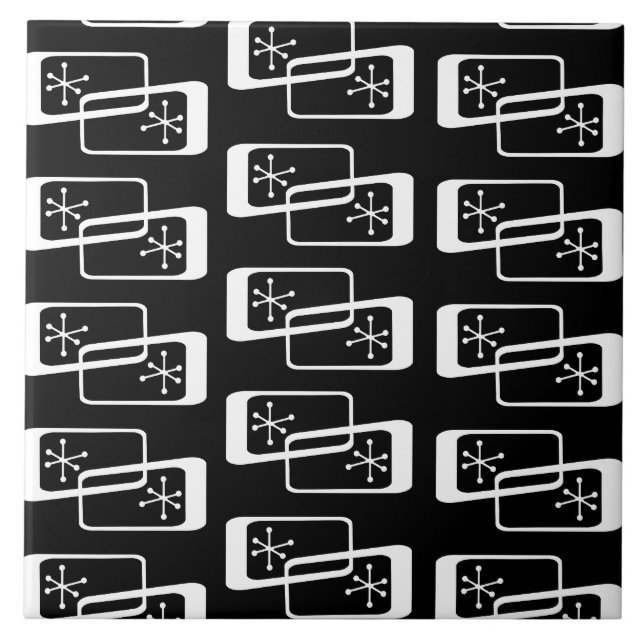 Atomic Age Rectangles Black White Tile (Front)