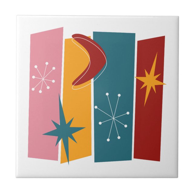 Atomic Age Rectangles Boomerang Starburst Mid Mod Tile (Front)