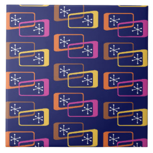 Atomic Age Rectangles Purple Colourful Tile
