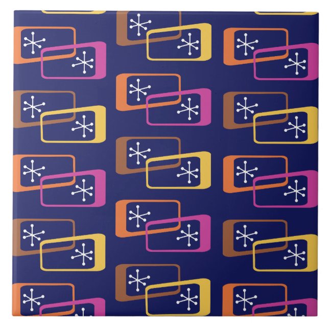 Atomic Age Rectangles Purple Colourful Tile (Front)