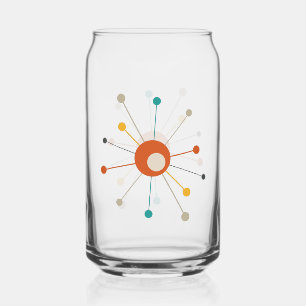 Atomic Age Red Yellow Teal Starburst Mid Century Can Glass