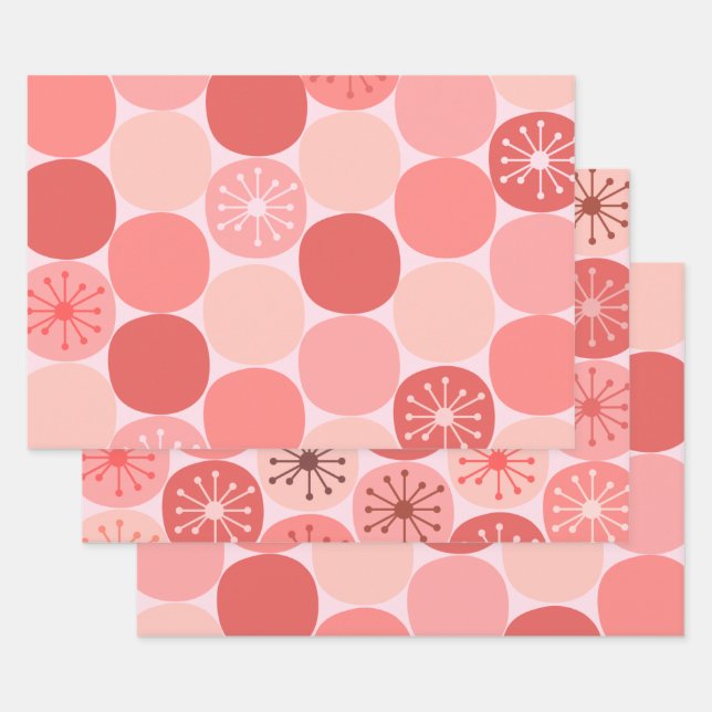 Atomic Age Retro Dots Midcentury Mod Blush Pink Wrapping Paper Sheet (Set)