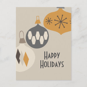 Atomic Age Retro Ornaments Happy Holidays  Holiday Postcard