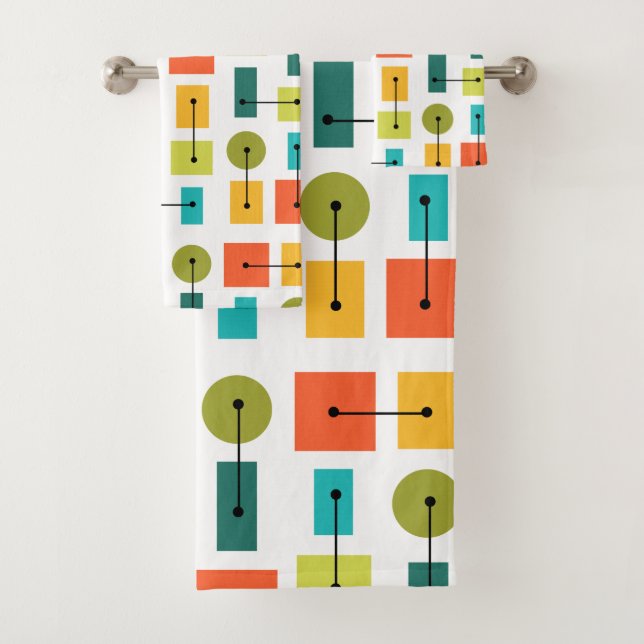 Atomic Age Simple Shapes Multicolored Bath Towel Set (Insitu)