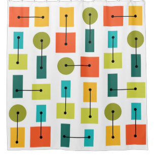 Atomic Age Simple Shapes Multicolored Shower Curtain