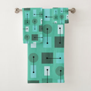 Atomic Age Simple Shapes Turquoise Bath Towel Set