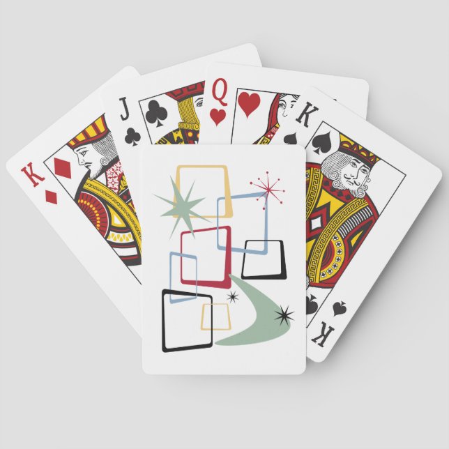 Atomic Age Squares Stars Boomerang Mid Century Playing Cards (Back)