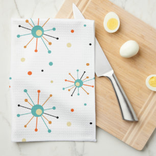 Atomic Age Starburst and Dots Mid-century Modern Tea Towel