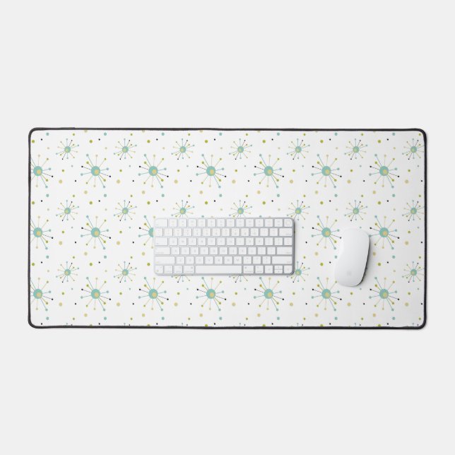 Atomic Age Starburst Blue Yellow Green Mid-century Desk Mat (Keyboard & Mouse)