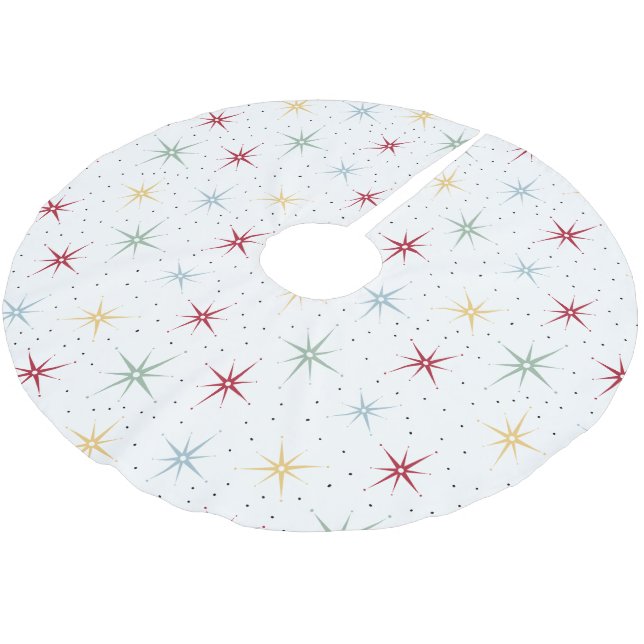 Atomic Age Starburst Pattern Mid Century Christmas Brushed Polyester Tree Skirt (Angled)