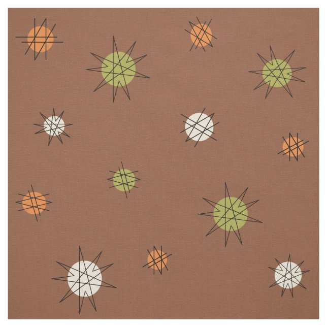 Atomic Age Starburst Planets Brown Green Fabric (Swatch)