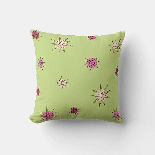 Atomic Age Starburst Planets Lime Green Cushion (Front)