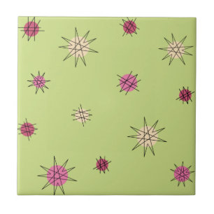 Atomic Age Starburst Planets Lime Green Tile