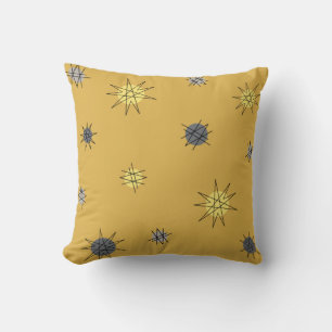 Atomic Age Starburst Planets Ochre Grey Cushion
