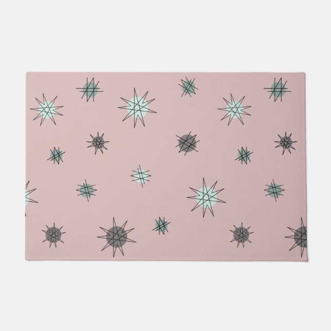 Atomic Age Starburst Planets Rose Pink Doormat (Front)