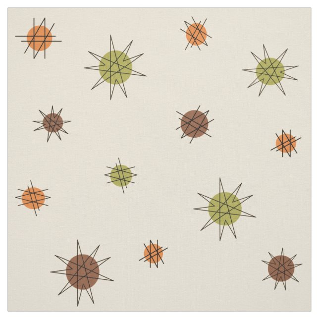 Atomic Age Starburst Planets Tan Brown Fabric (Swatch)