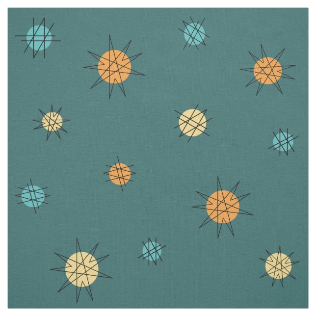 Atomic Age Starburst Planets Teal Fabric (Swatch)