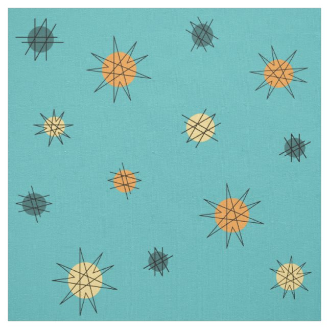 Atomic Age Starburst Planets Turquoise Fabric (Swatch)